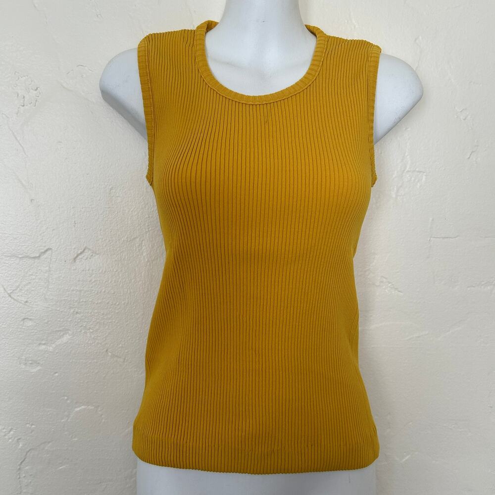 Vintage 70s Coronet Tank Top Mustard Yellow Polyester Ribbed Stretch Mod Hippie